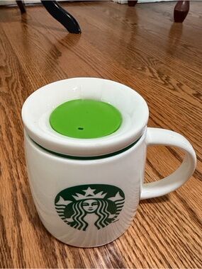 Starbucks White Mug with Green Siren Logo and Green Lid